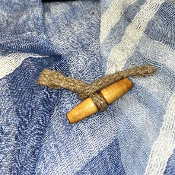 Blue and white striped wrap shawl/beach cover up fringes One Size - Picture 11 of 17